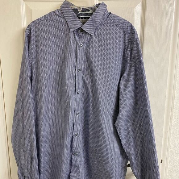 💼Ted Baker London Mens Button Down. Like New, Geometric Pattern Navy and White - Picture 9 of 10